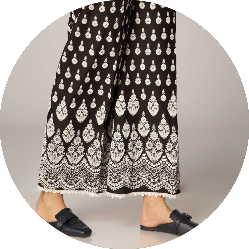 Black Cambric Puff Printed Trousers PW2530