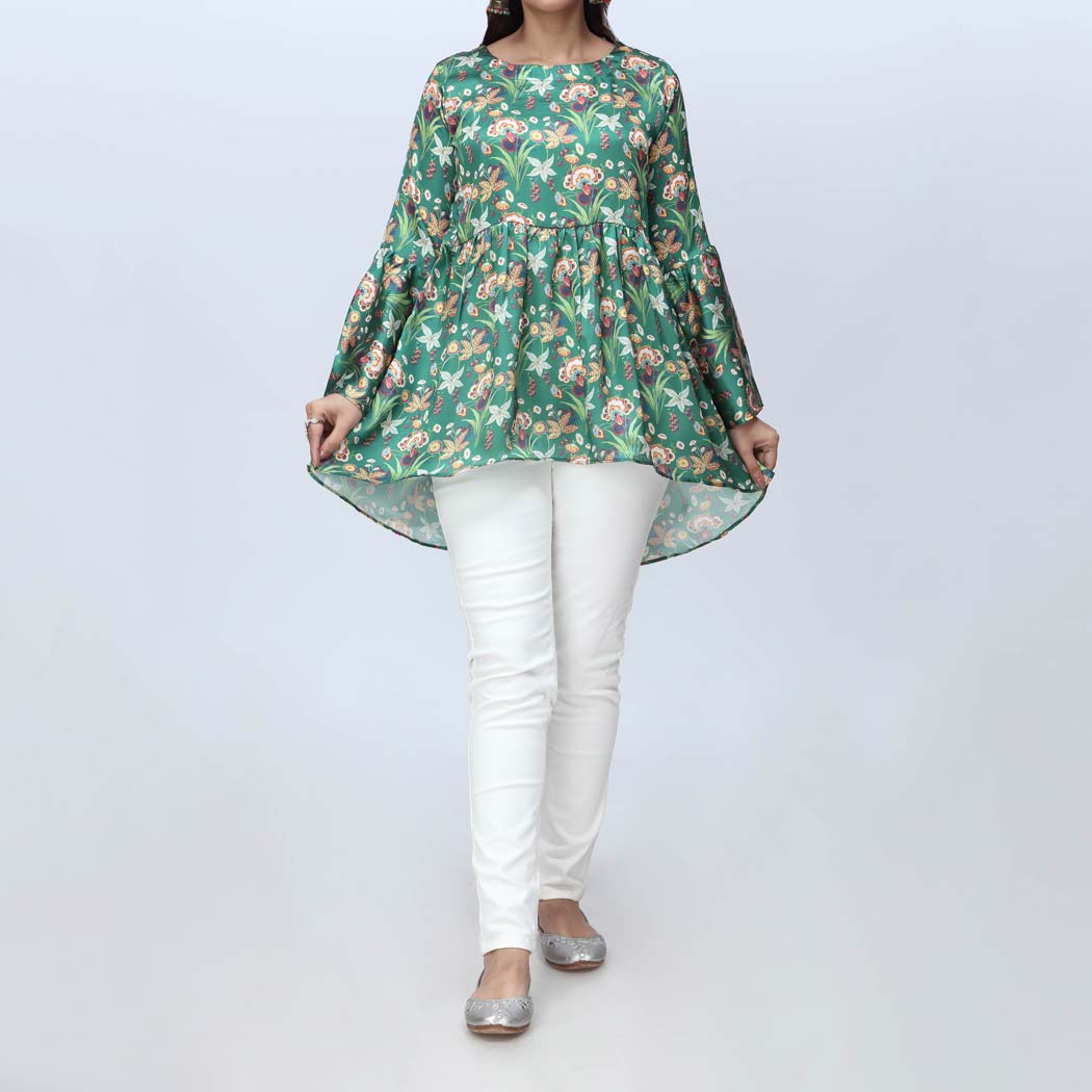 1PC- Printed Shamouse Silk Top PS4116