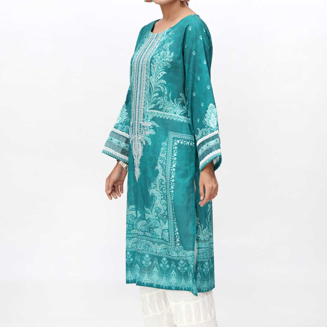 Teal Blue 1PC- Embroidered & Digital Printed Lawn Shirt PS4220