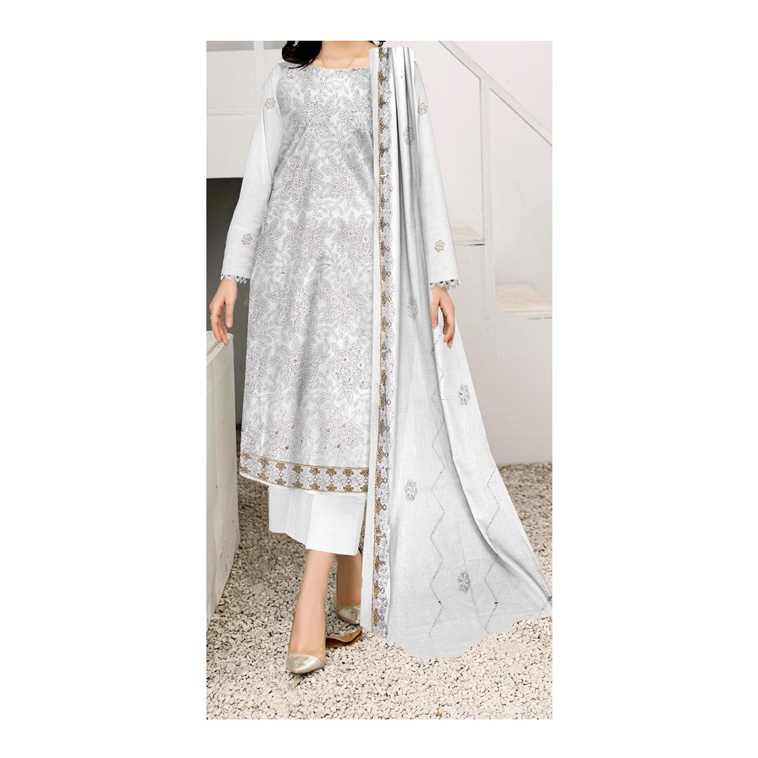 3PC EMBROIDERED LAWN SUIT - SR-659
