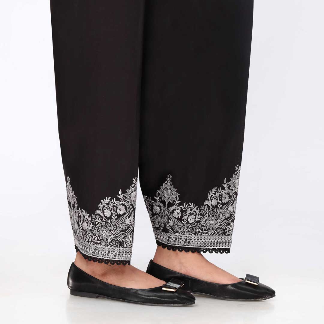 Black Embroidered Cambric Shalwar PW3586