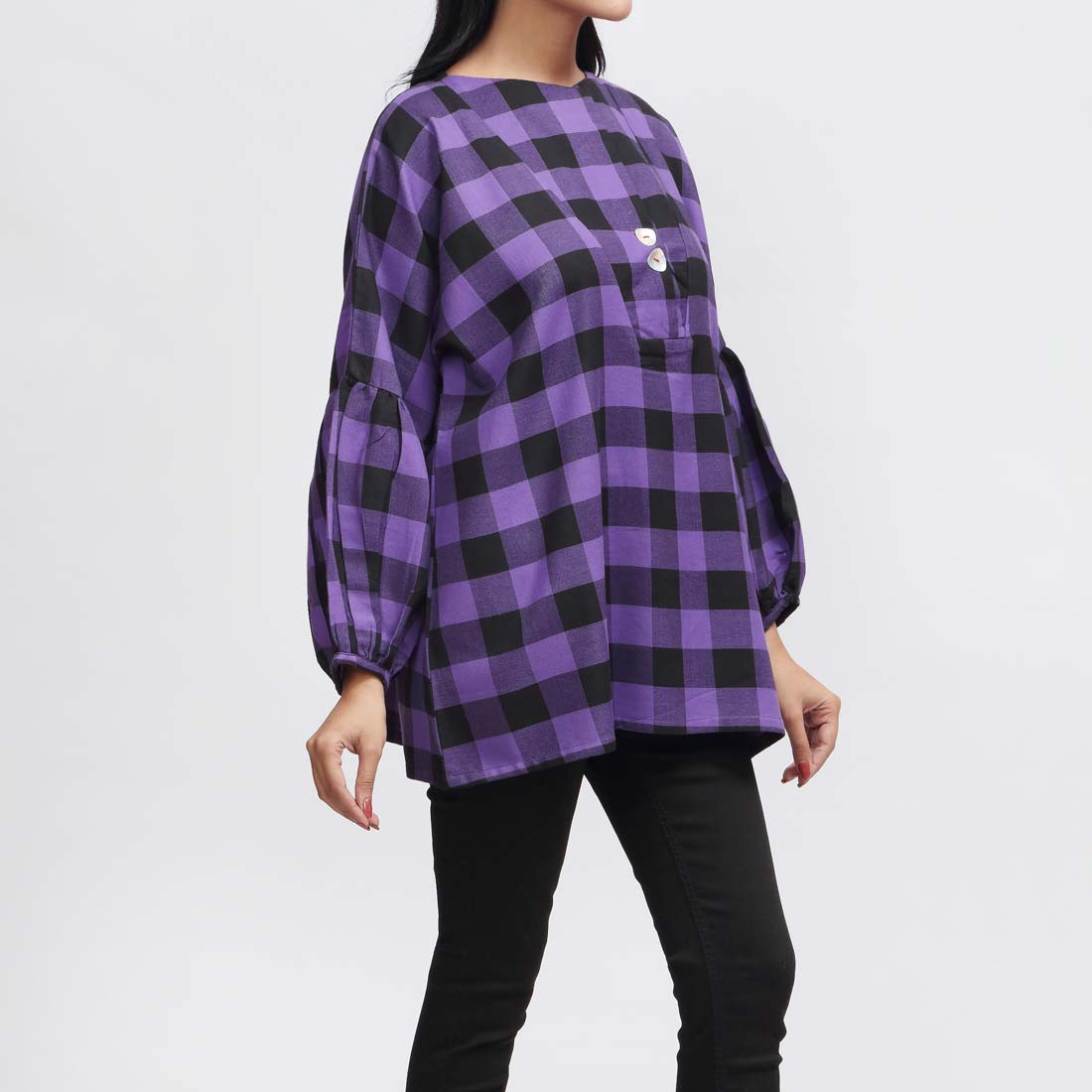 1PC- Flannel Checkered Top PW9044