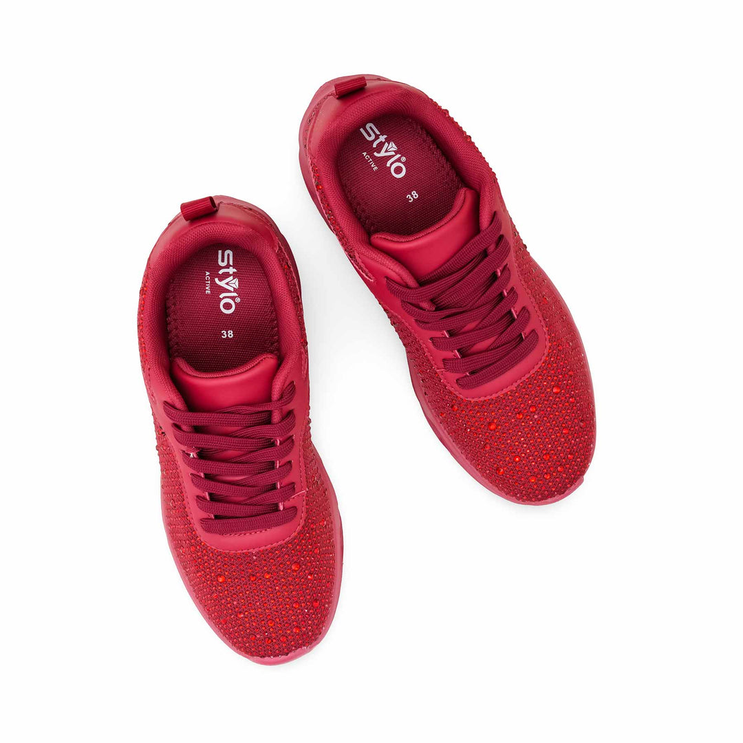 Maroon Rhinestone Casual Sneakers for Ladies