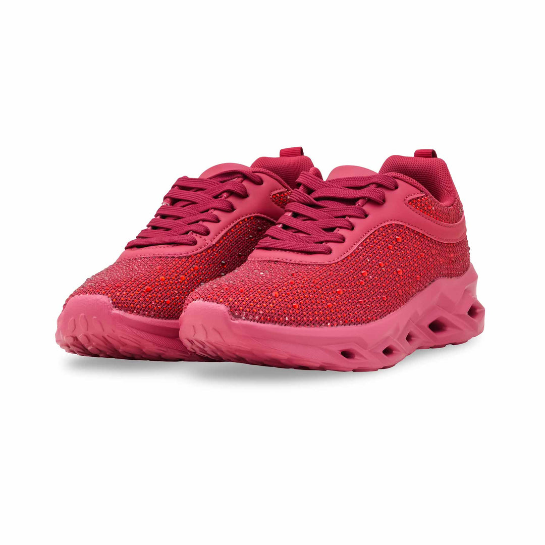 Maroon Rhinestone Casual Sneakers for Ladies