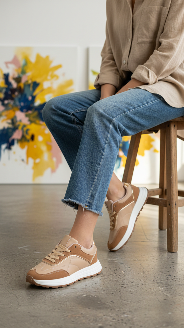 Beige Casual Sneaker For Ladies AT7487