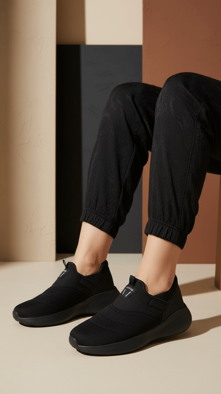 Black Athleisure Sneaker For Ladies AT9111