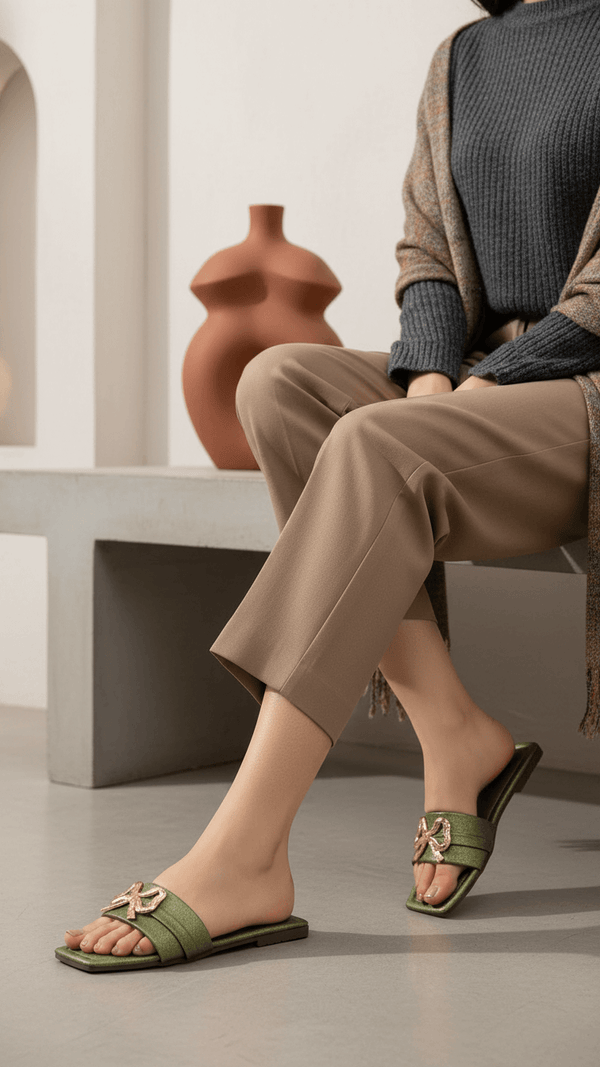 Green Casual Women Slipper CL1970