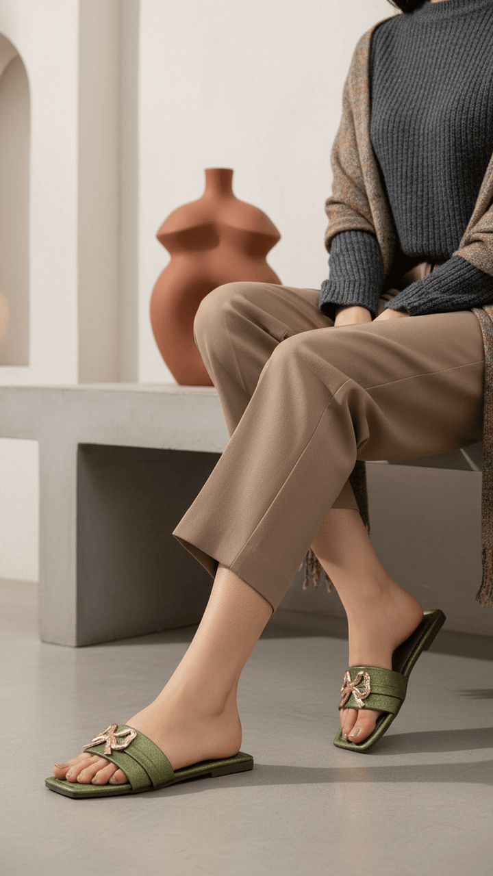 Green Casual Women Slipper CL1970