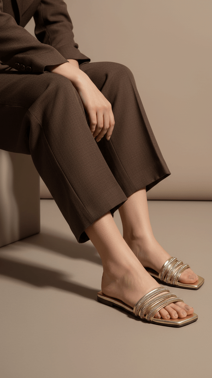 Golden Casual Slipper For Women CL2109