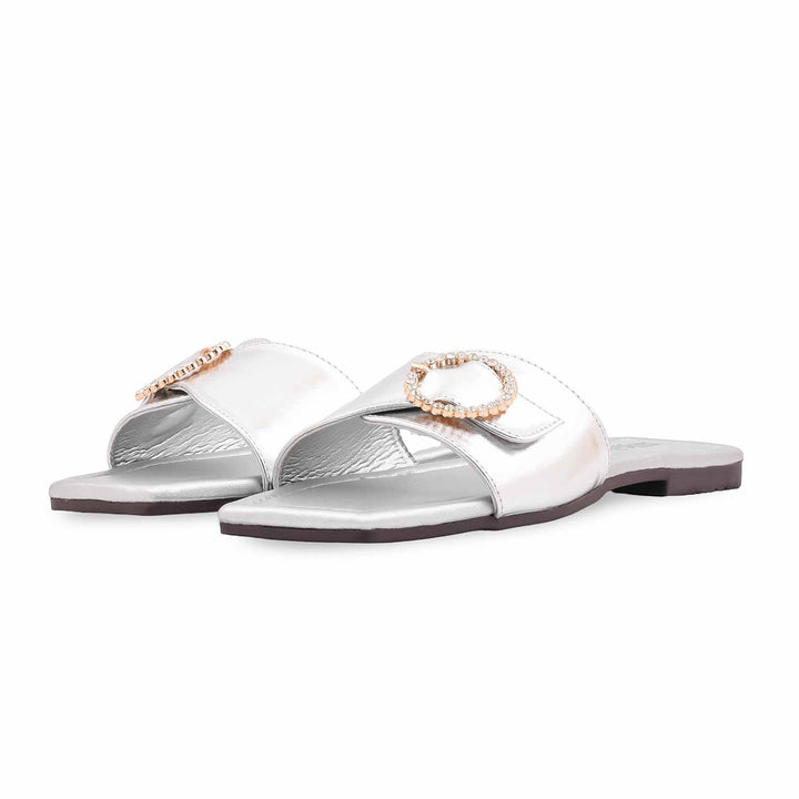 Silver Casual Slipper For Ladies CL2257