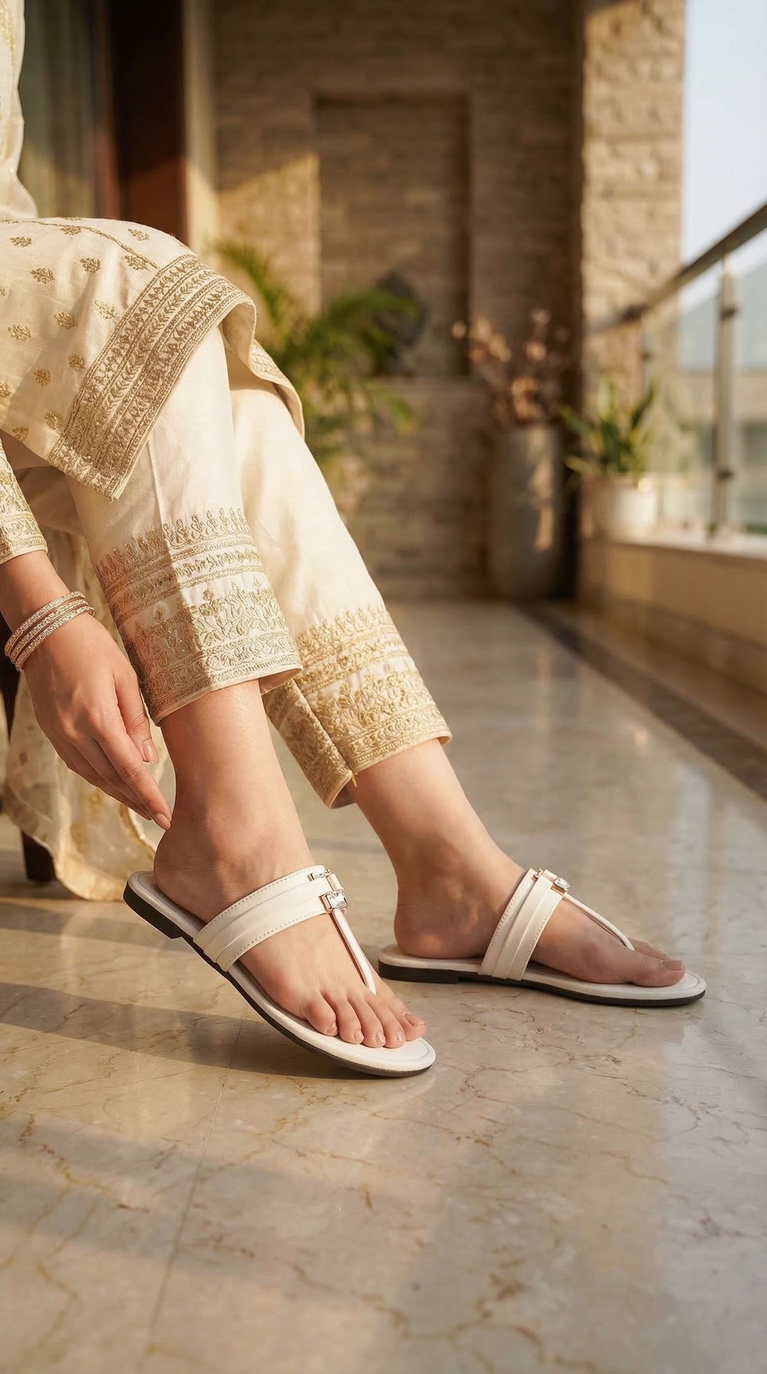 White Casual Chappal For Women CL2289