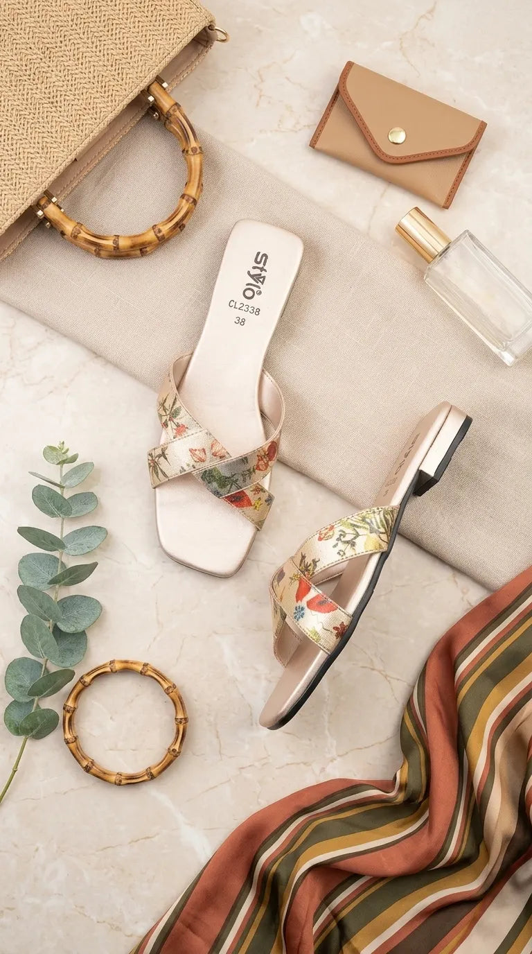 Golden Casual Slipper For Ladies CL2338