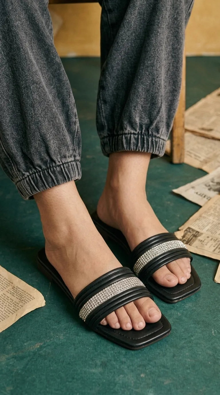 Black Casual Slipper For Ladies CL2344