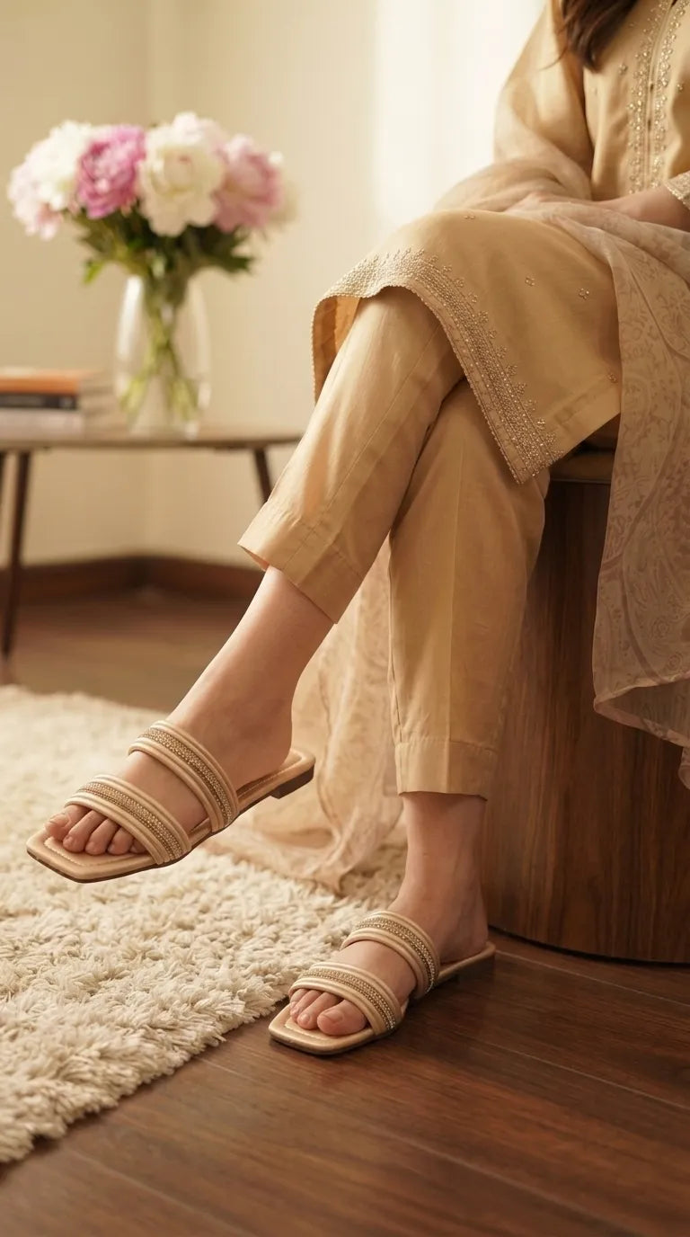 Golden Casual Slipper For Women CL2344