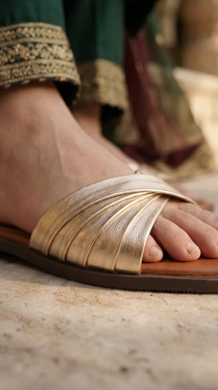 Golden Casual Slipper For Women CL2356