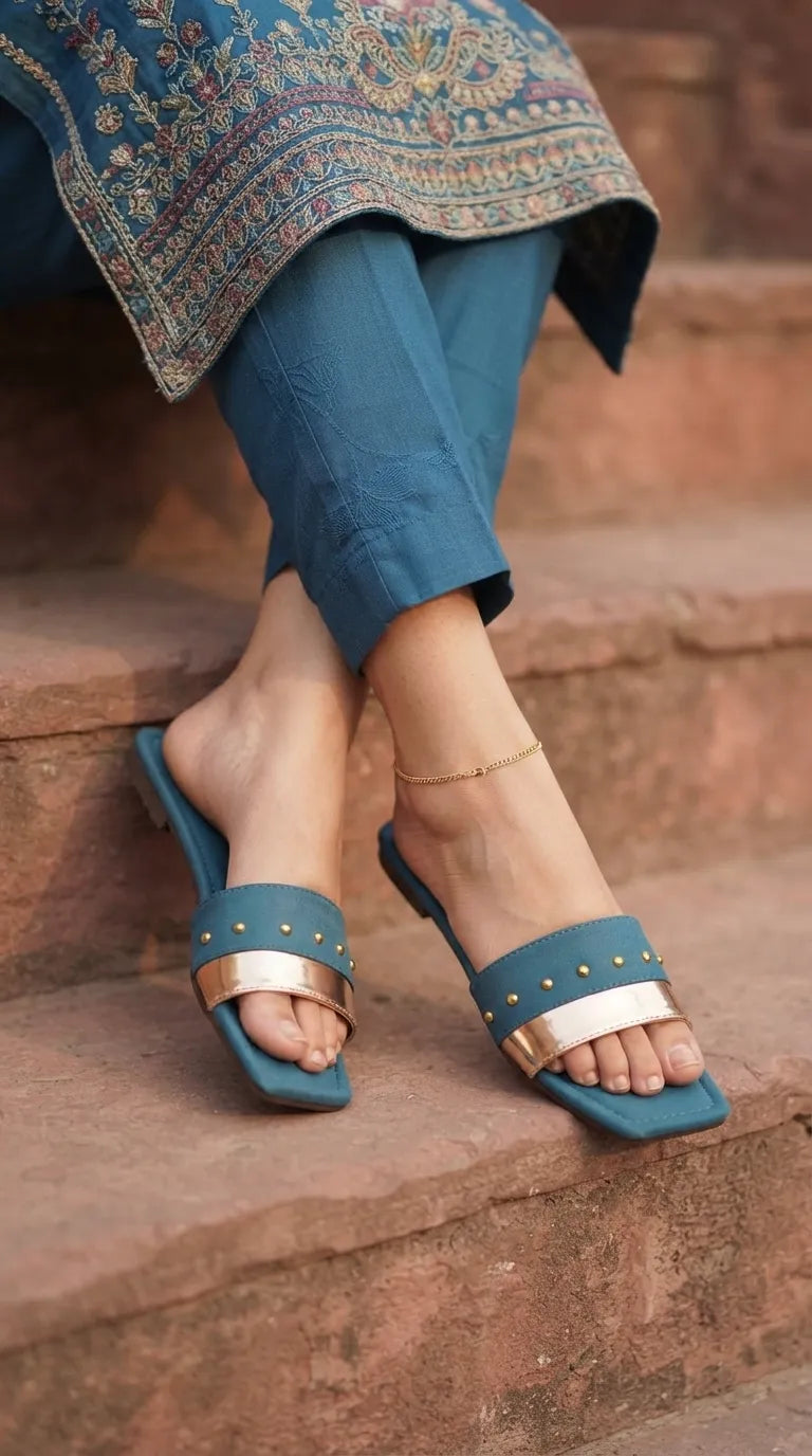 Teal Blue Casual Slipper For Women CL2365