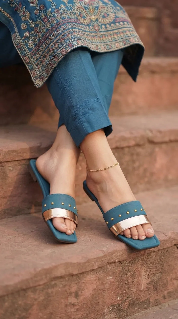 Teal Blue Casual Slipper For Women CL2365