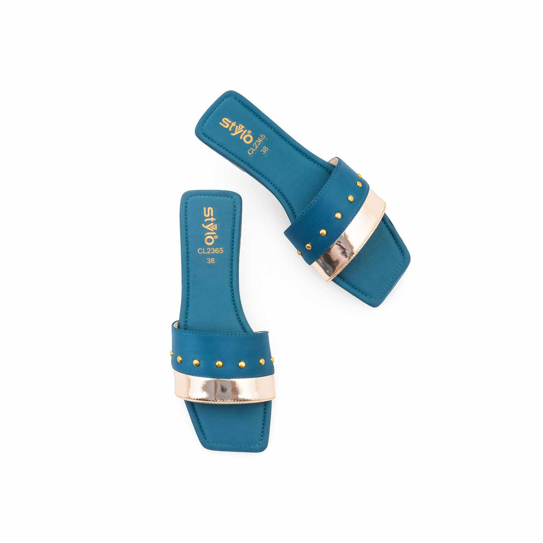 Teal Blue Casual Slipper For Women CL2365