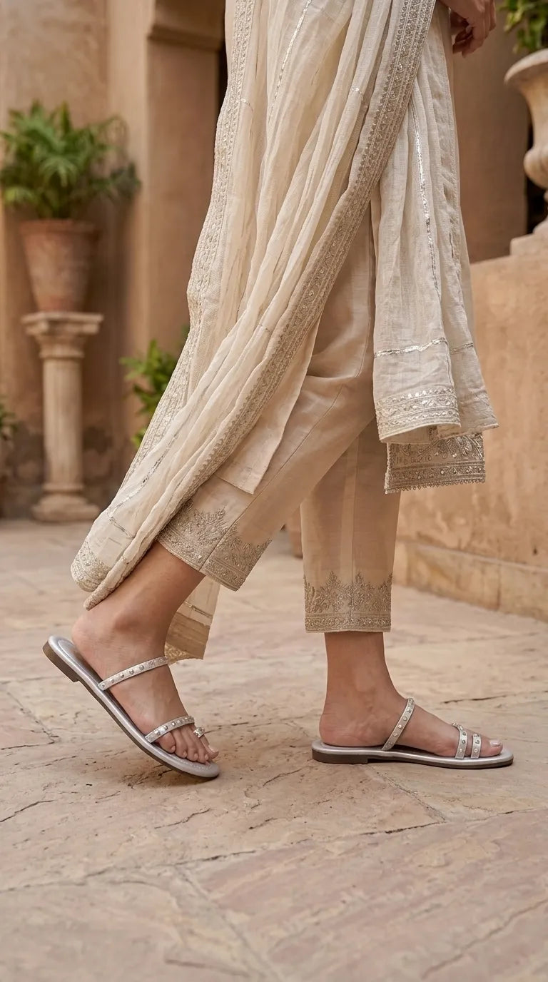Silver Casual Chappal For Ladies CL2372
