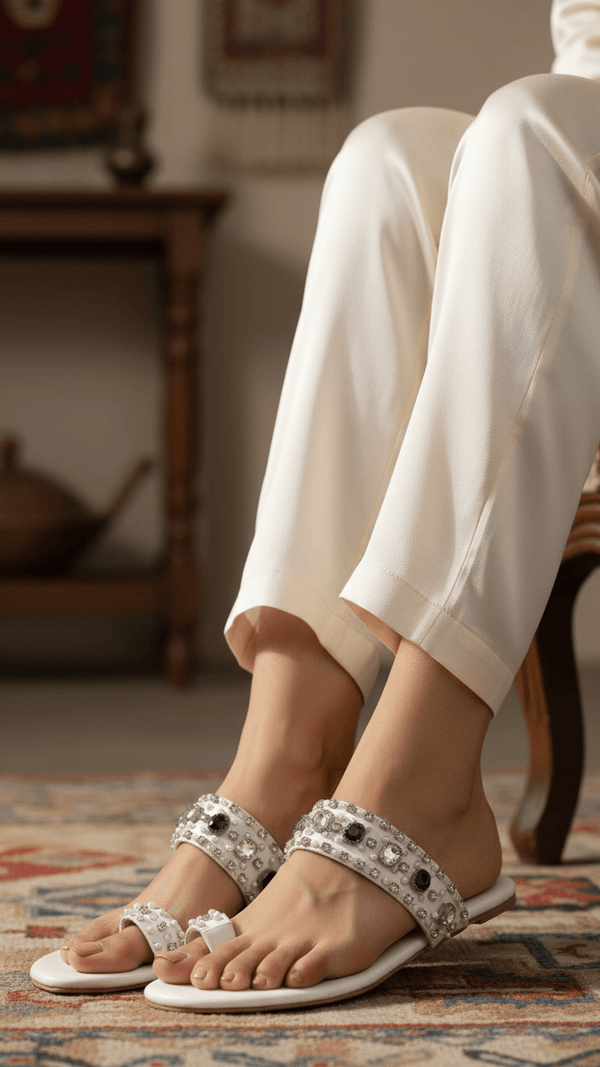 White Fancy Women Chappal EC0220