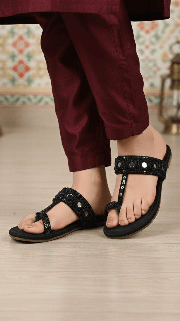 Black Ethnic Chappal For Women EC0236