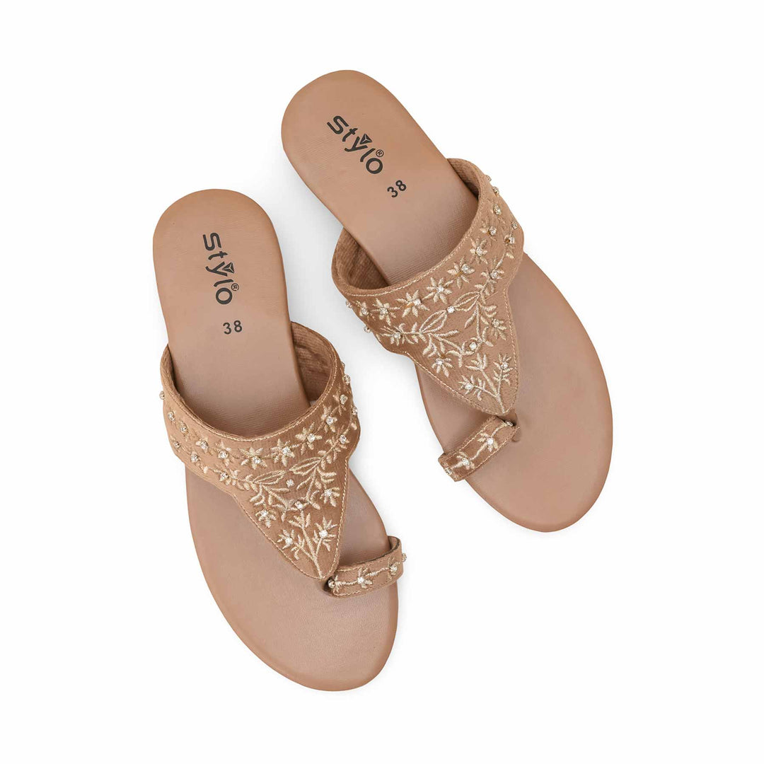 Beige Ethnic Chappal For Women EC0238