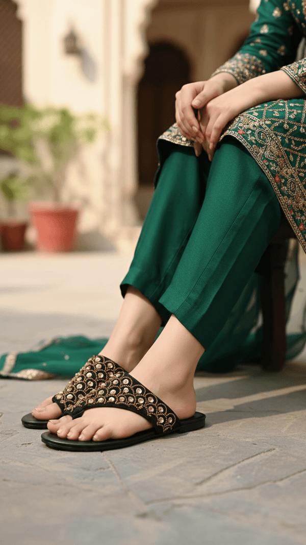 Black Ethnic Chappal For Ladies EC0241