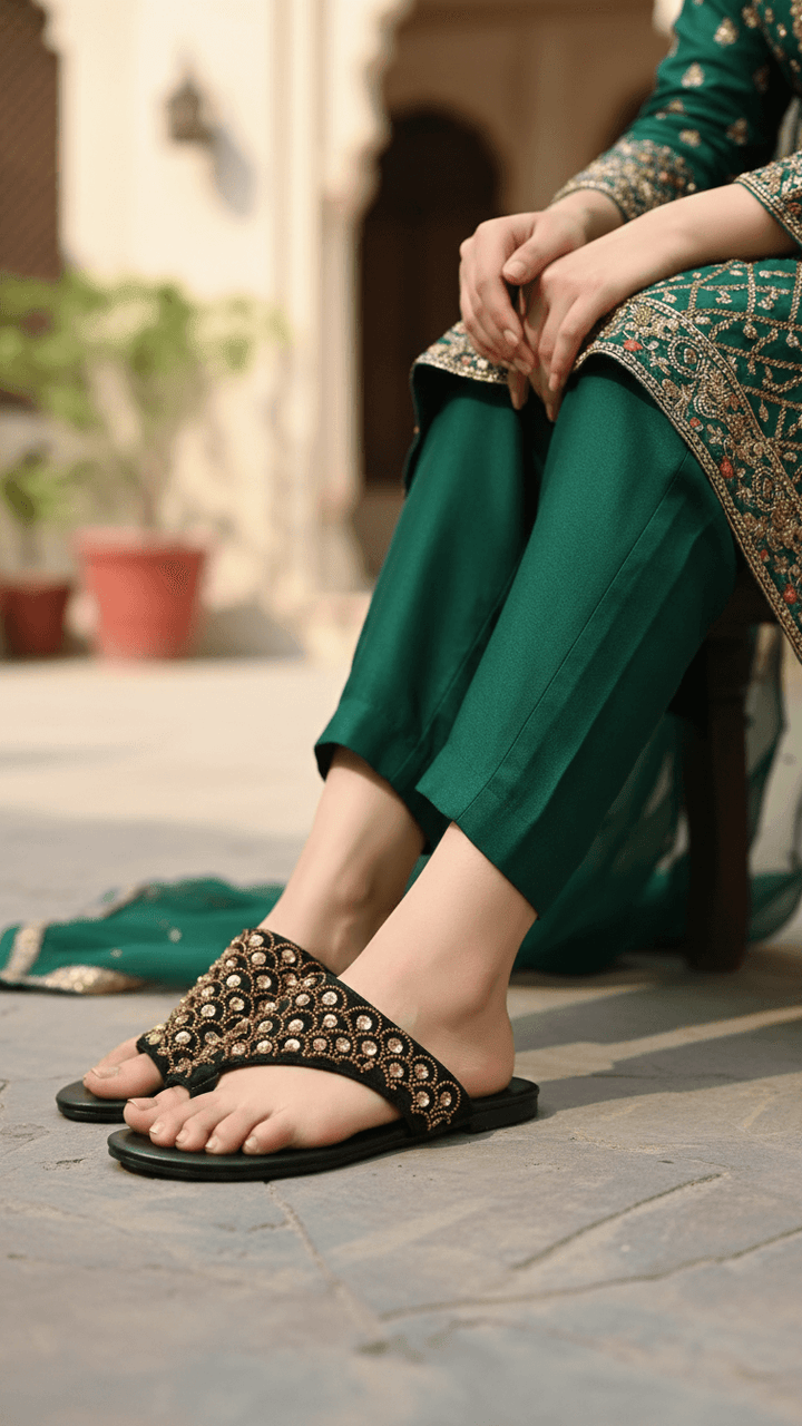 Black Ethnic Chappal For Ladies EC0241