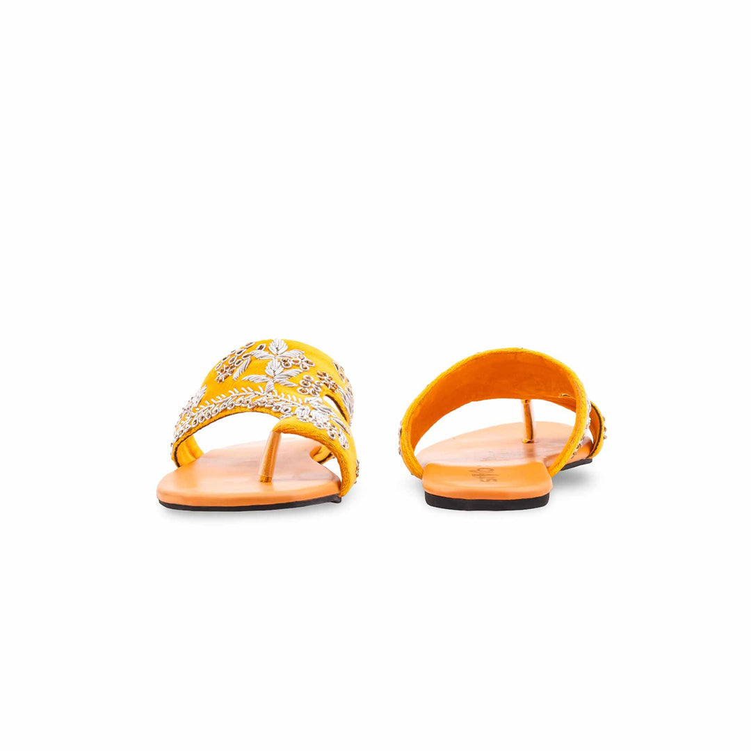 Yellow Fancy Chappal For Ladies EC0242