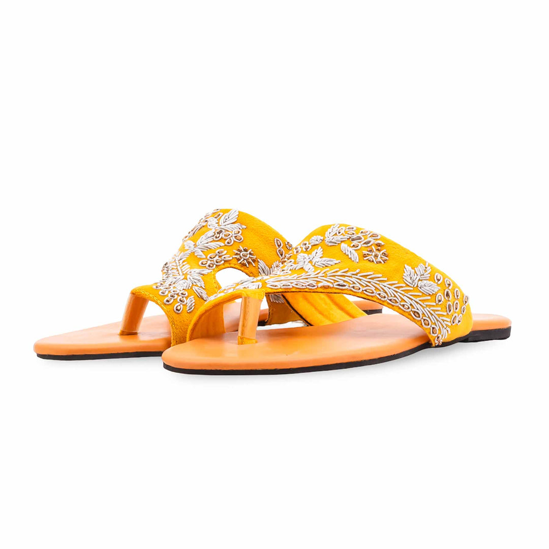 Yellow Fancy Chappal For Ladies EC0242