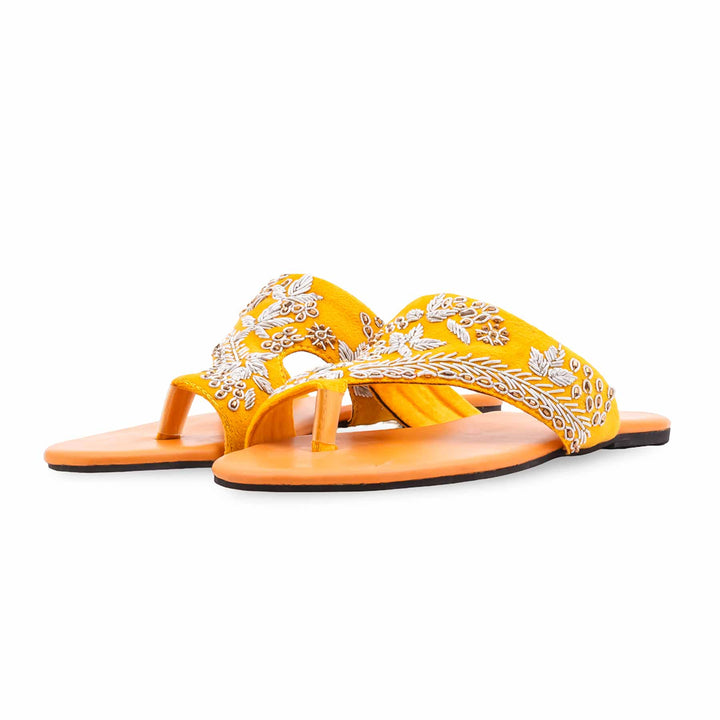 Yellow Fancy Chappal For Ladies EC0242