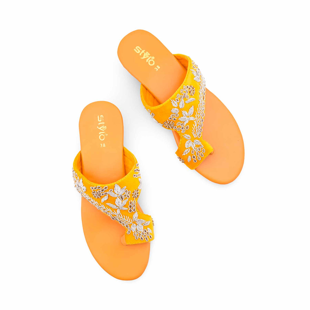 Yellow Fancy Chappal For Ladies EC0242