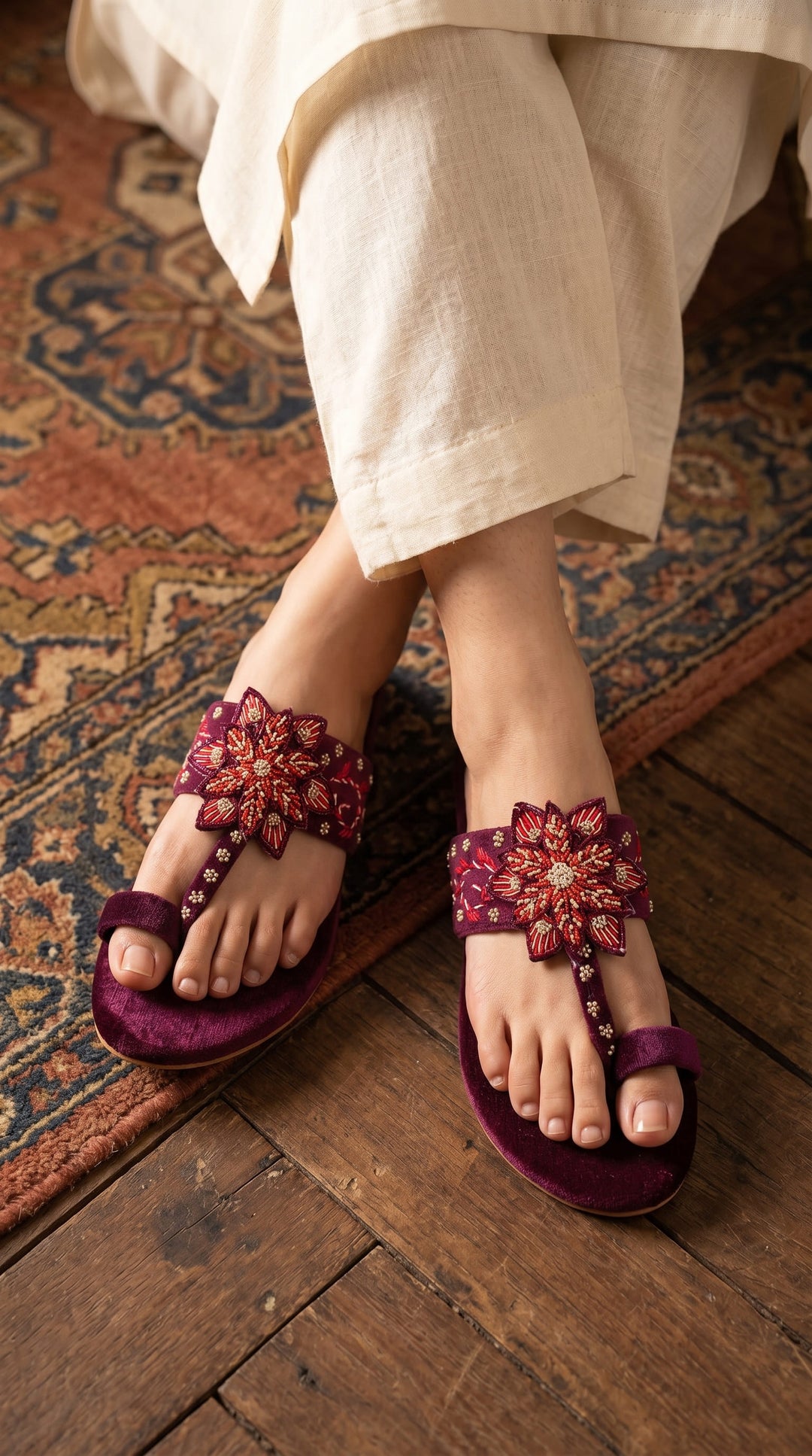 Maroon Ethnic Chappal For Ladies EC0247