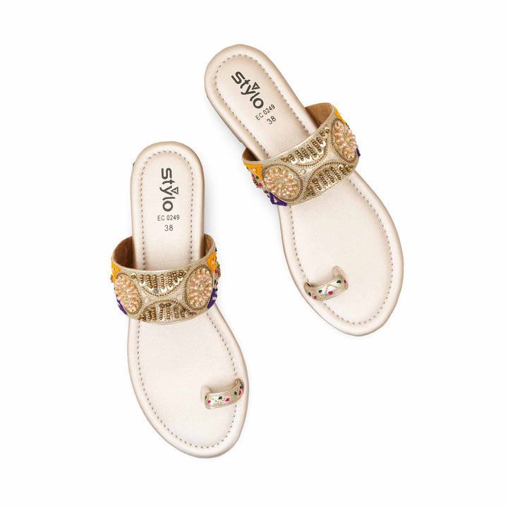 Golden Fancy Chappal For Women EC0249