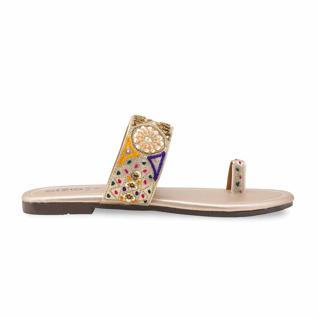 Golden Fancy Chappal For Women EC0249