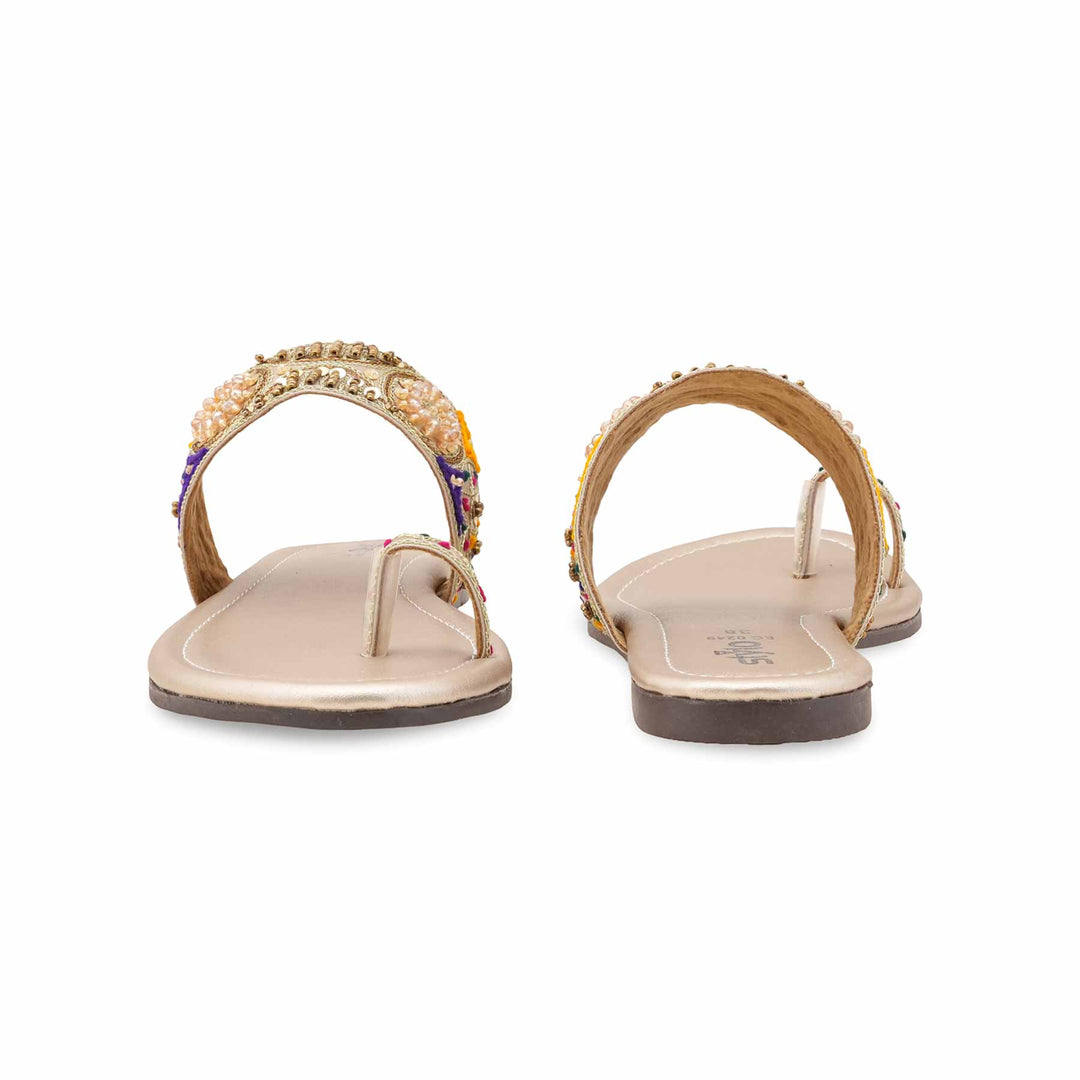 Golden Fancy Chappal For Women EC0249