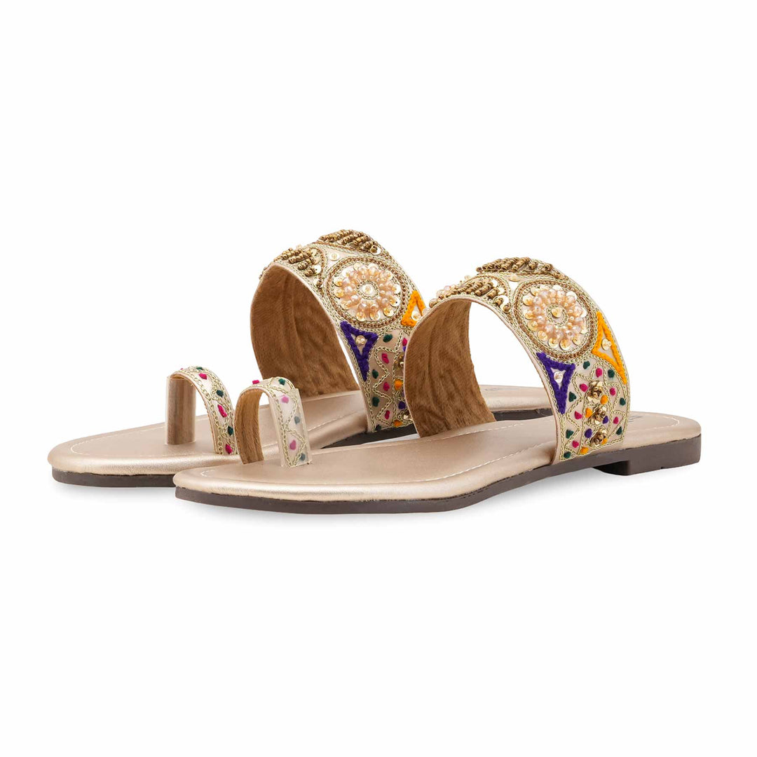 Golden Fancy Chappal For Women EC0249