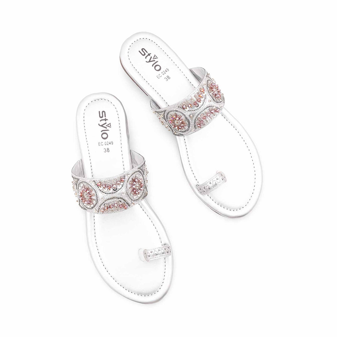 Silver Fancy Chappal For Ladies EC0249
