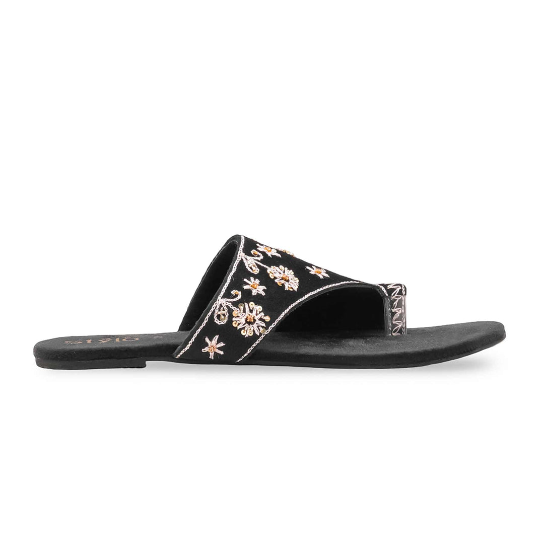 Black Fancy Chappal For Women EC0250