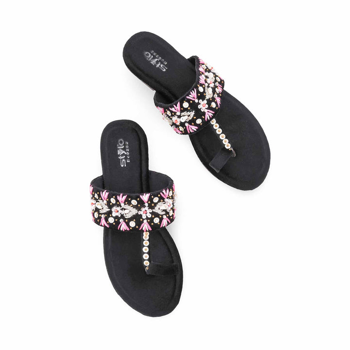 Black Fancy Chappal For Women EC0252