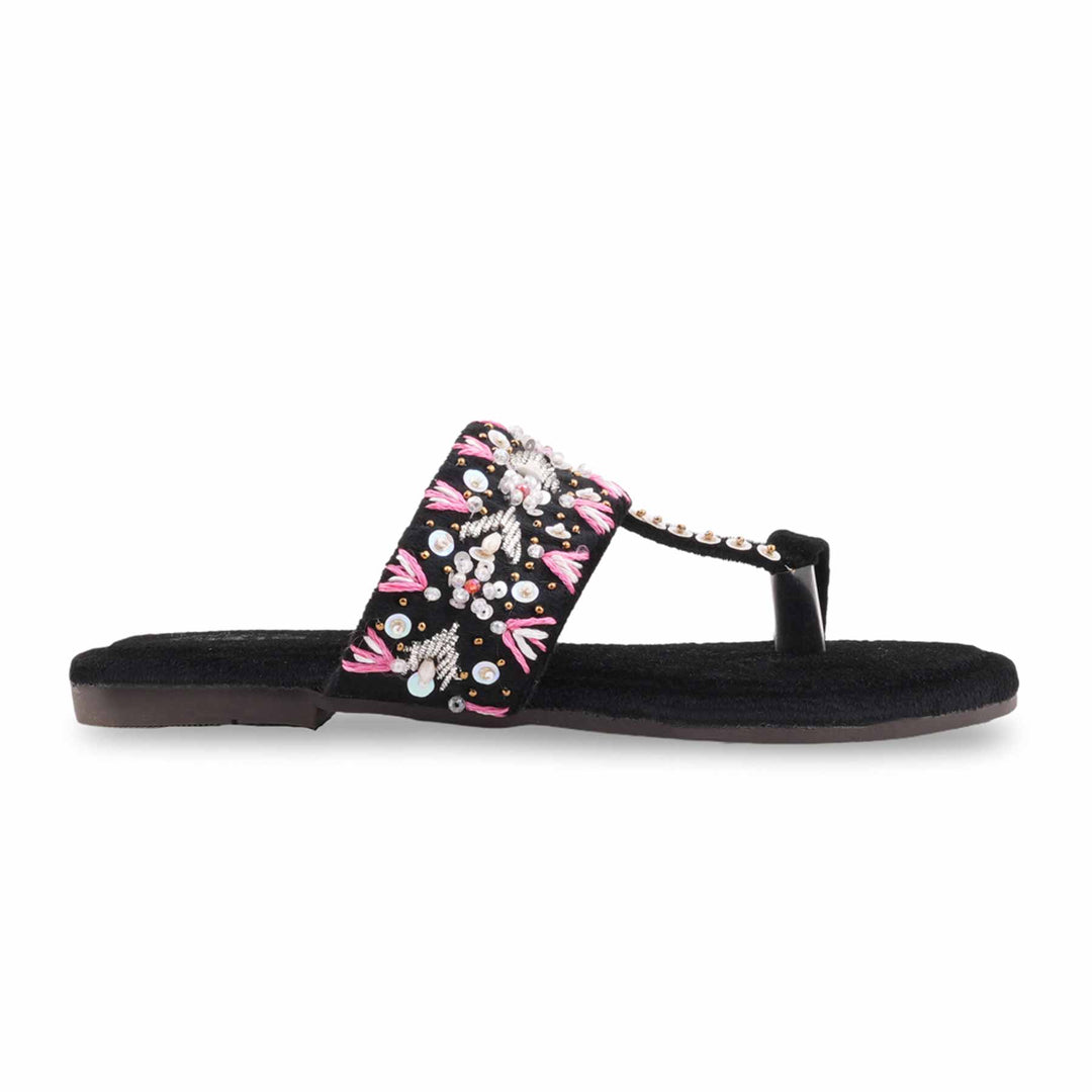Black Fancy Chappal For Women EC0252