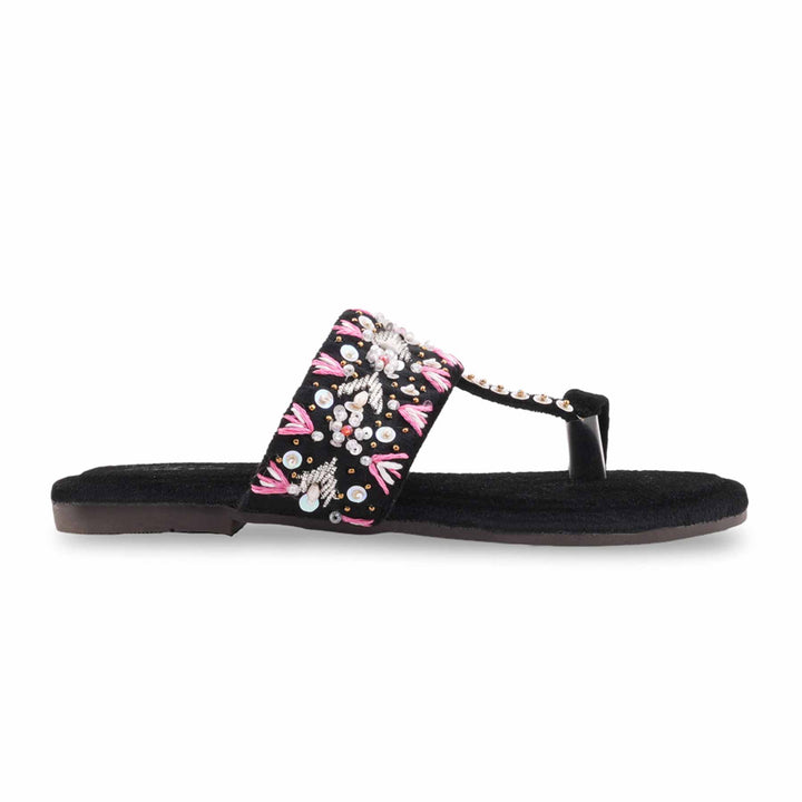Black Fancy Chappal For Women EC0252