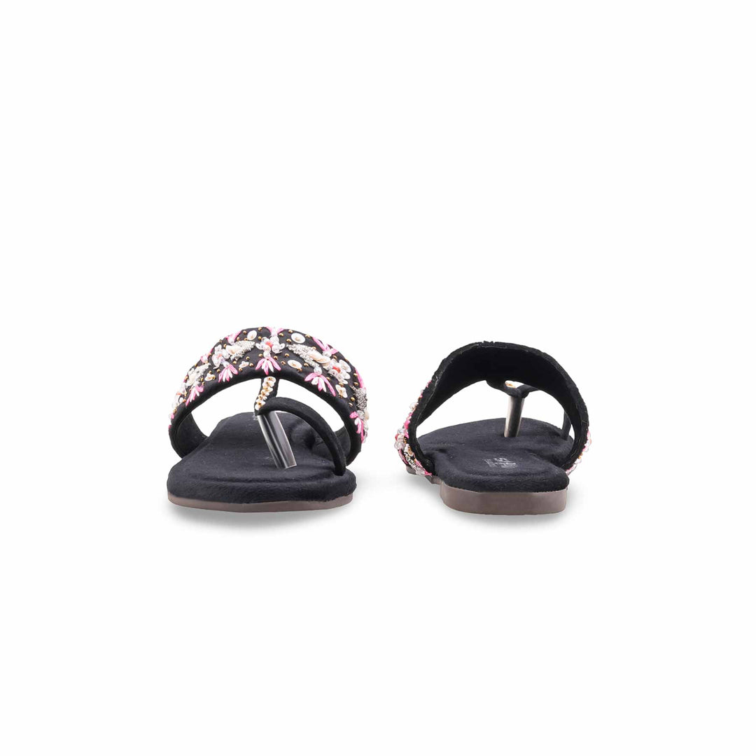 Black Fancy Chappal For Women EC0252