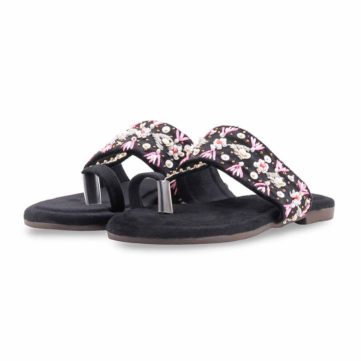 Black Fancy Chappal For Women EC0252