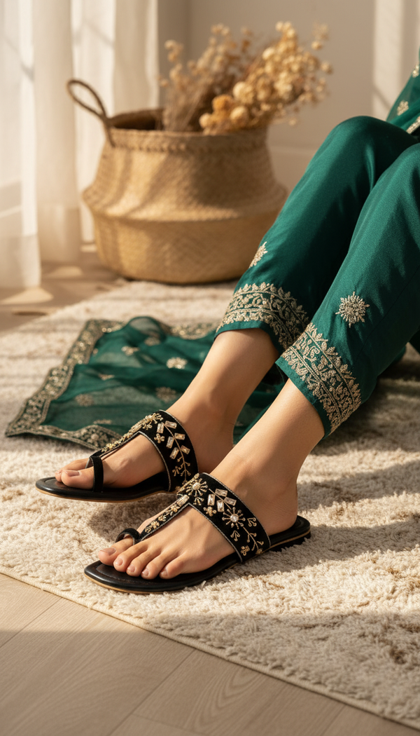 Black Ethnic Chappal For Women EC0254