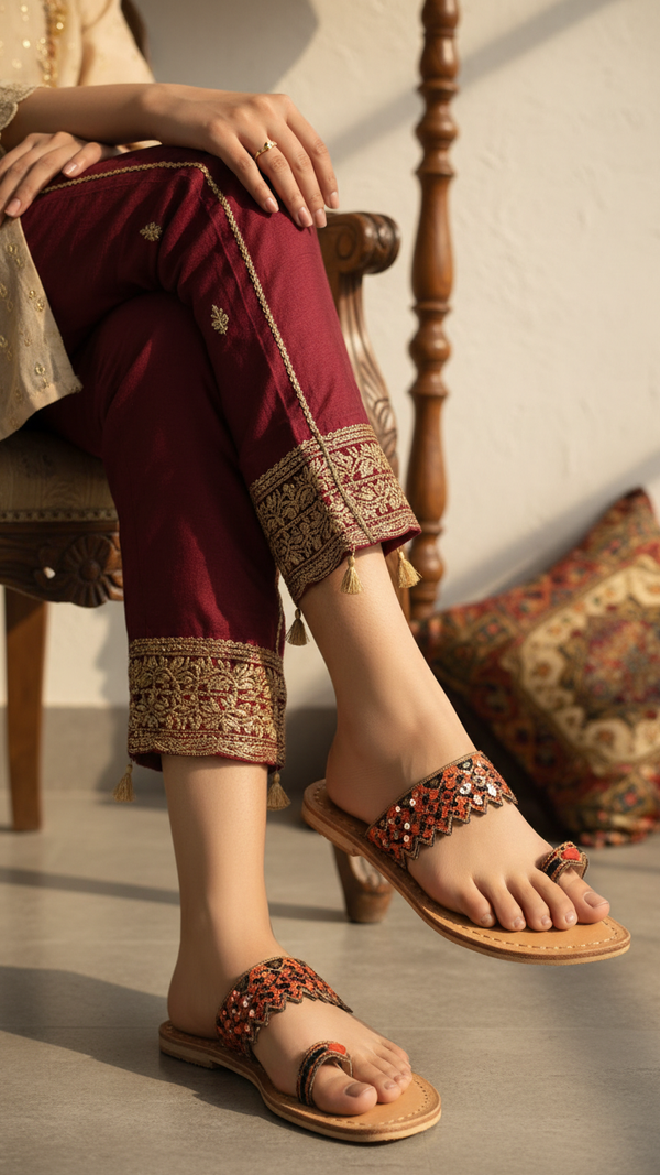 Orange Leather Kolapoori Chappal EC0267