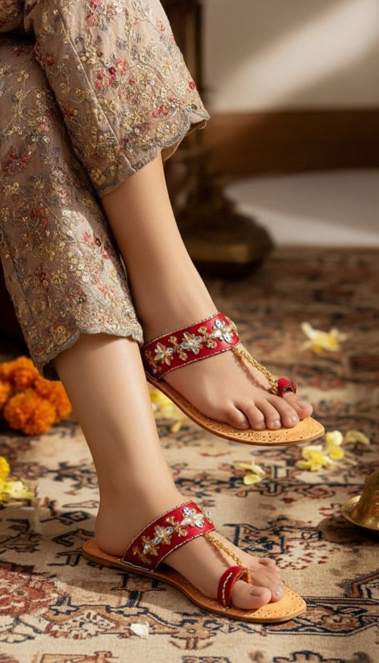 Maroon Leather Kolapori For Women EC0268