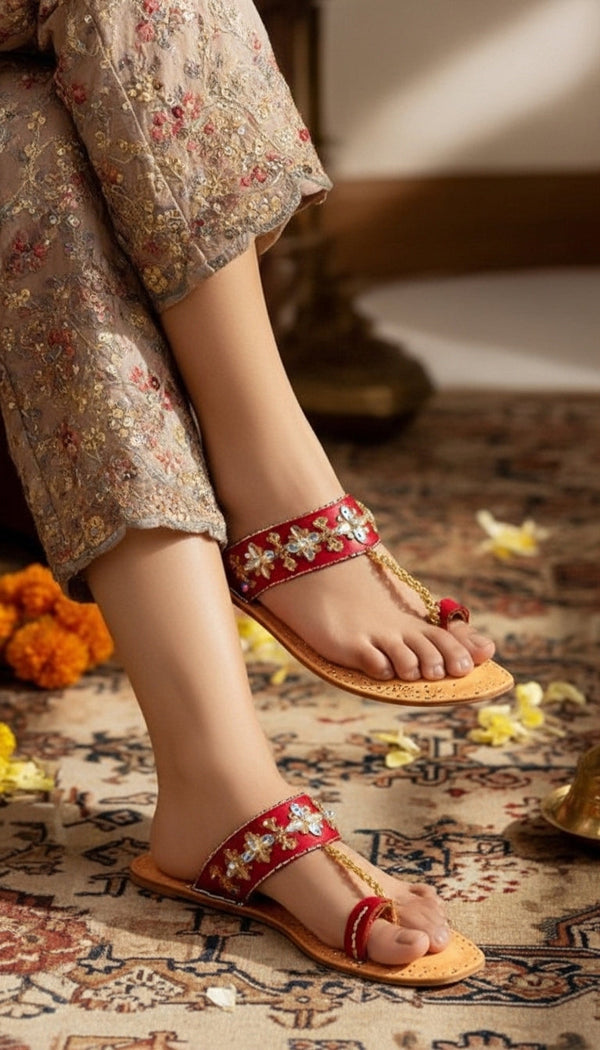 Maroon Leather Kolapori For Women EC0268