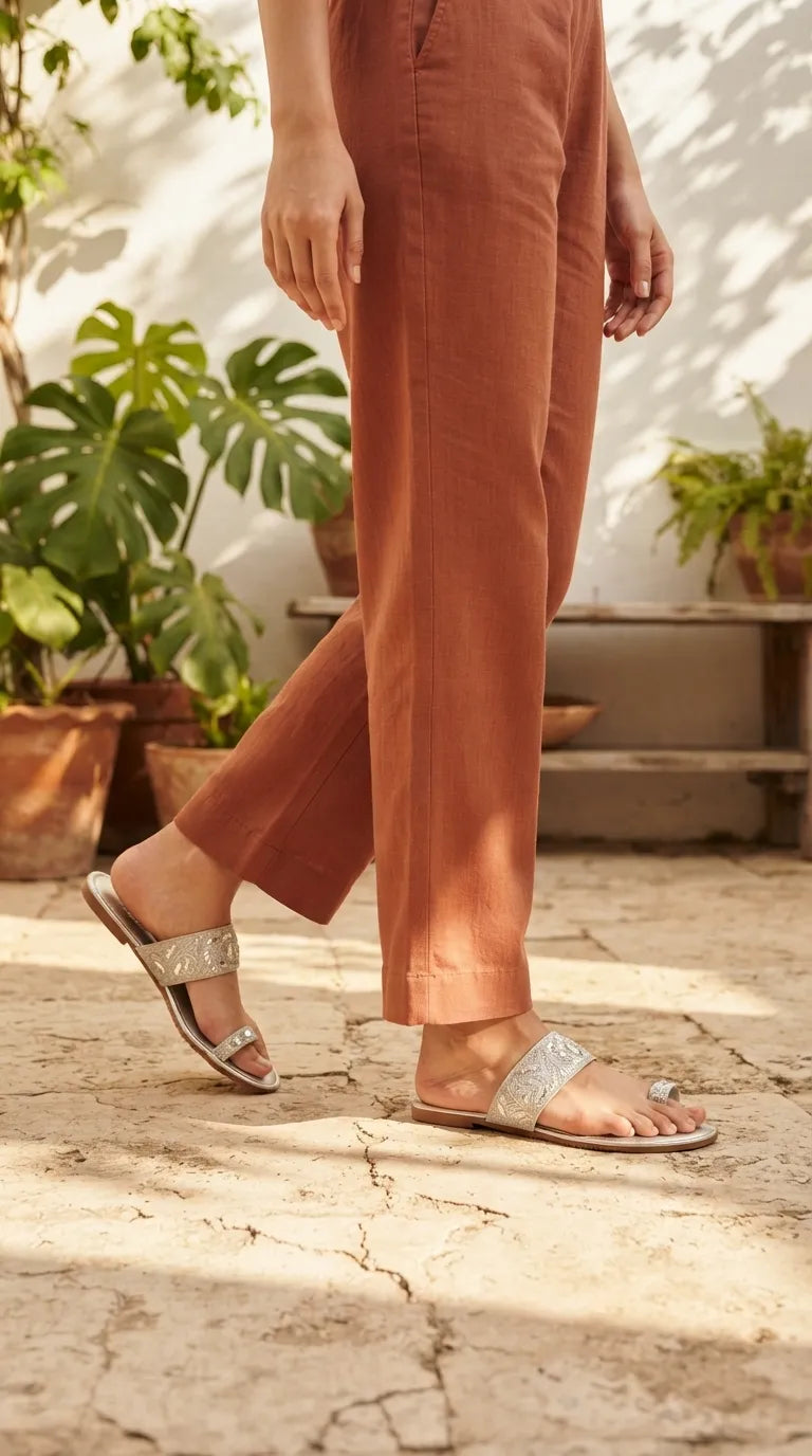 Silver Fancy Chappal For Women EC0296