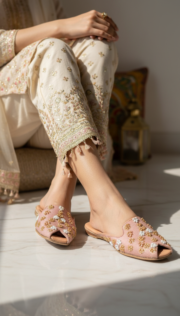 Pink Fancy Back Open Khussa  EC8578